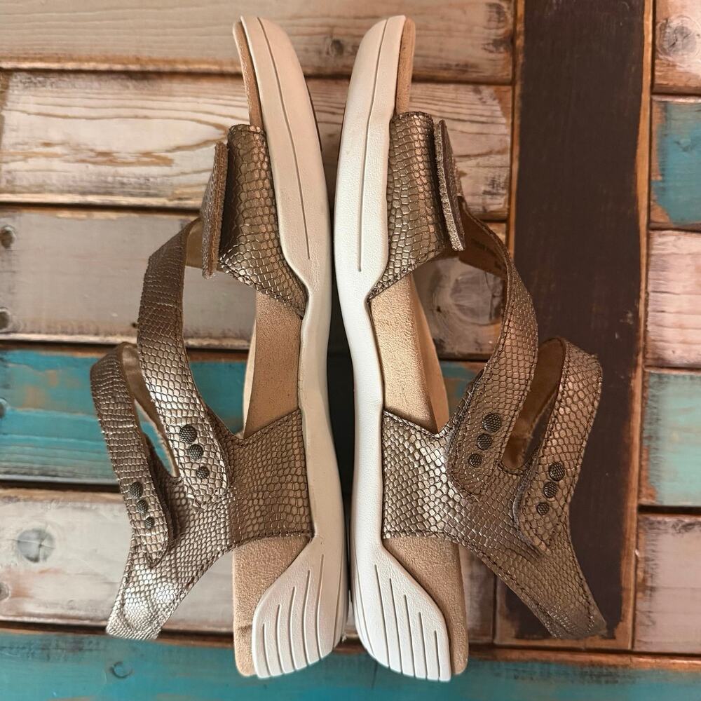 Halsa Denia Snake print Reptile bronze copper ankle strap sandals Women's 9.5 - Picture 7 of 12